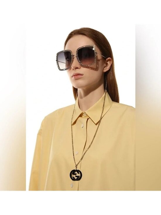 New Authentic Gucci Sunglasses Women\'s GG1033S 002 Gold Necklace Chain 57-21-215 main image 6